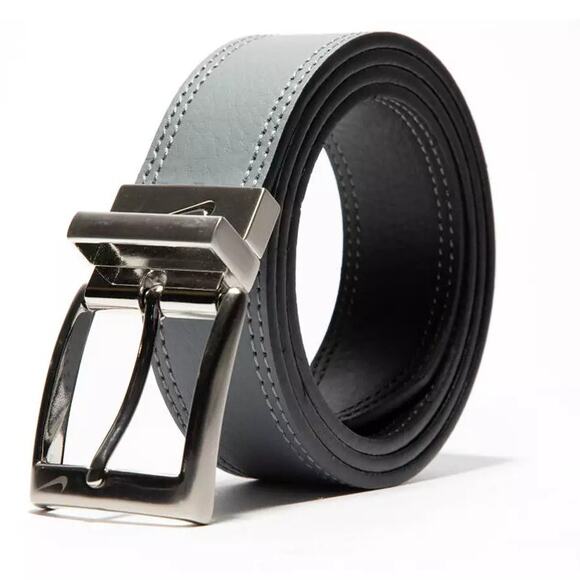 Nike Golf Belt Mens XL Black Gray Double Row Stitch Reversible Swoosh Athletic - Picture 1 of 12